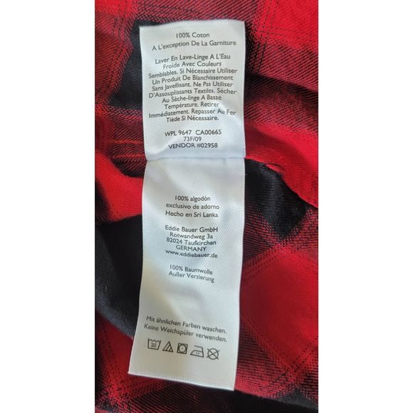 Eddie Bauer Boyfriend Button Down Womens L Red Black Unique Plaid Flannel Cotton - Picture 13 of 14